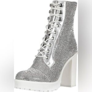 Steve Madden Silver Lace-Up Glitter Boots